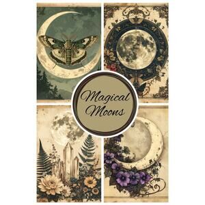 Gothic Moon Botanical Blank Card Set 10 Pagan Wiccan Celestial Boho Stationery